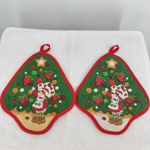 2 Strawberry Shortcake Kitchen Potholder Hot Pad  Christmas Tree Vtg‎ 1980 EUC